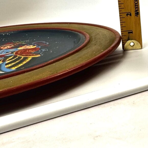 Folk Art Wooden Decorative Plate 14"D Dutch/ Scandinavian Hand Painted Wall Hang - Picture 6 of 9